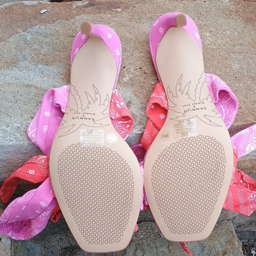 Gianni Bini Dannijo Pink Bandana Festival Wrap Heels Leather Sole Size 9 NWOB - Picture 9 of 12